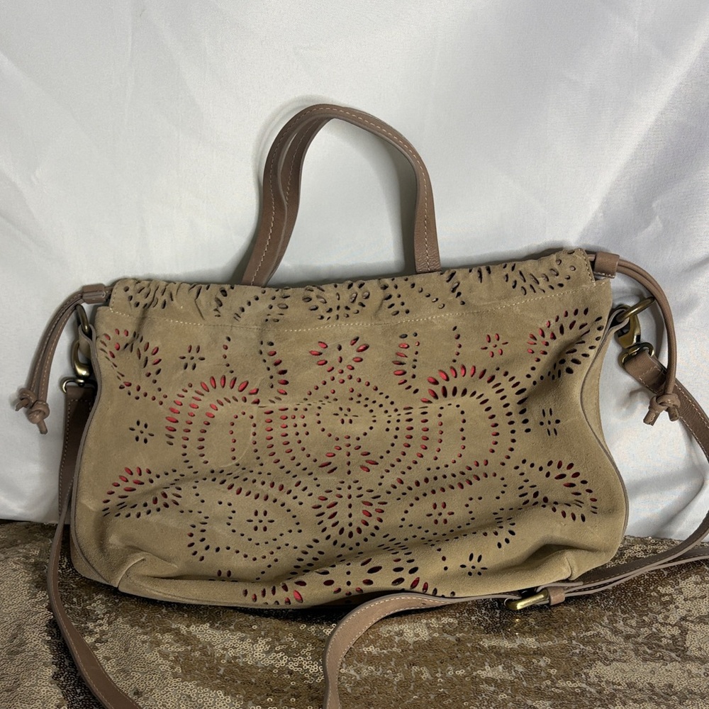 Johnny Was Floral Perforated Leather Handbag
